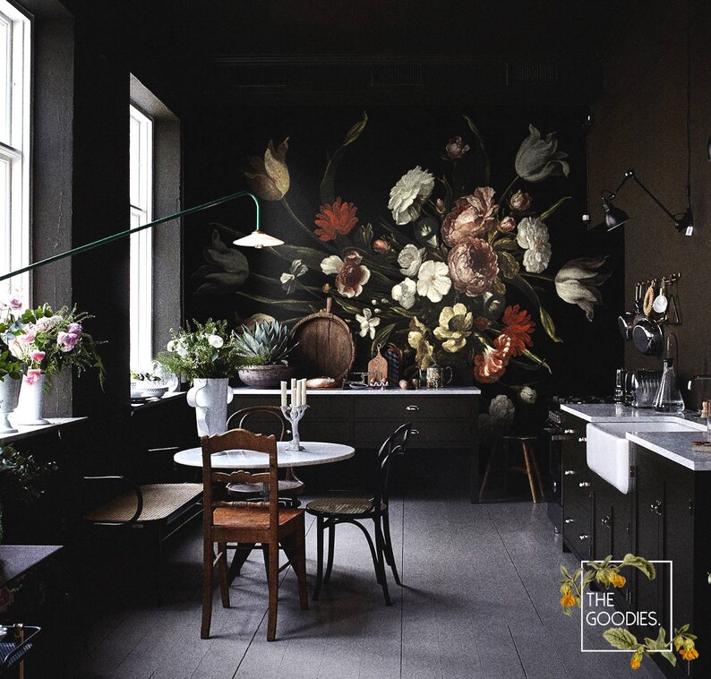 Dutch Fl Wall Mural Big Flowers Wallpaper Vintage Image 0
