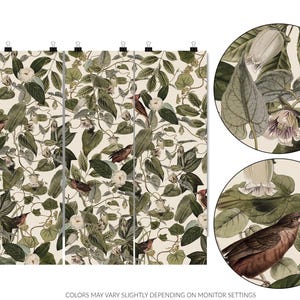 papier peint botanique vintage, oiseaux vintage, papier peint amovible feuilles, décoration murale auto-adhésive, art mural vert illustré, Nature 10 image 5