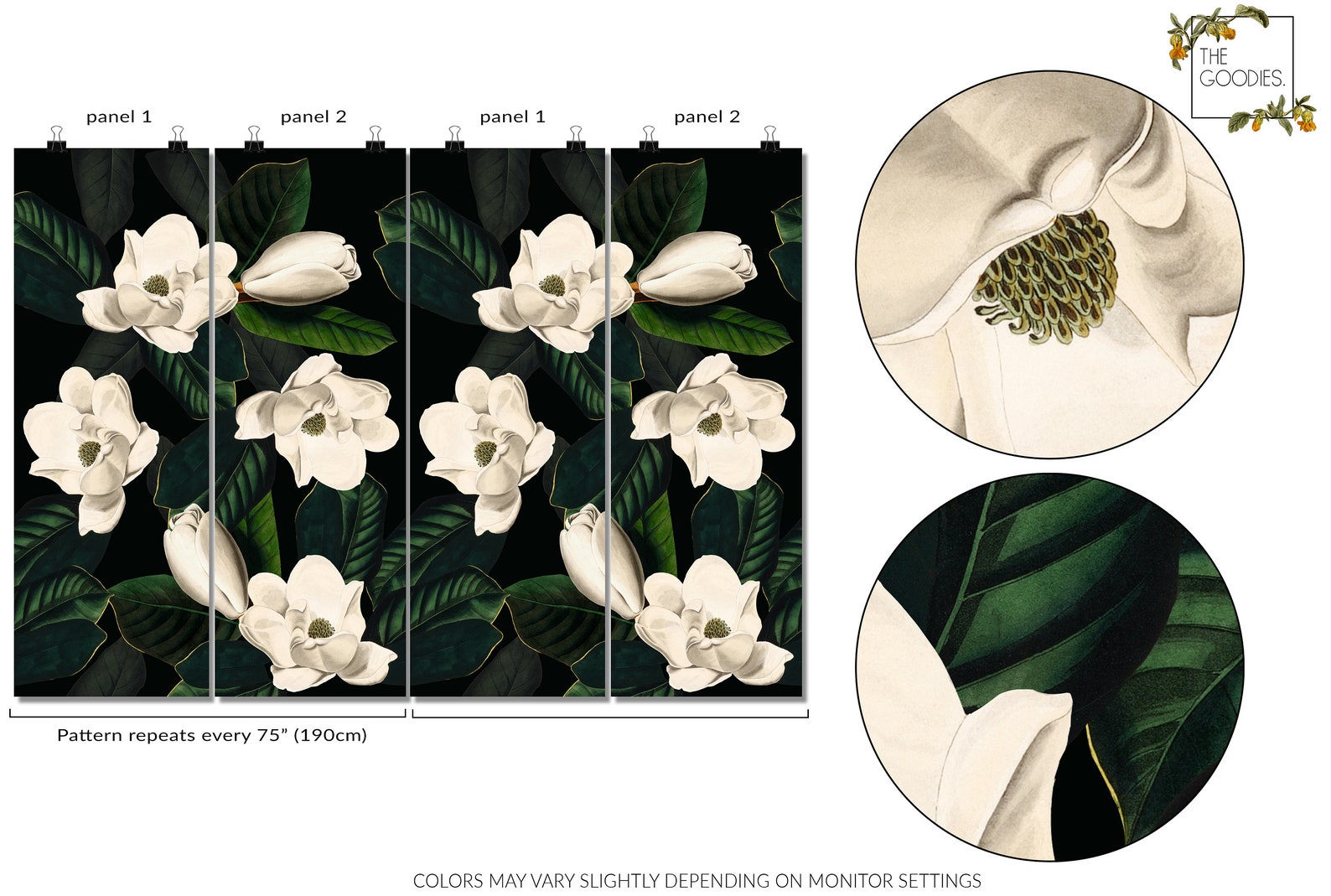 Black Botanical Wallpaper Removable or Regular Flowers Etsy