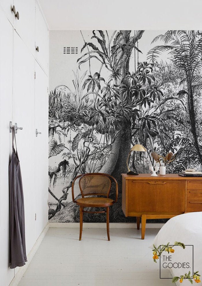 Black And White Wildlife Wallpaper Removable Wallpaper Or Etsy Ireland