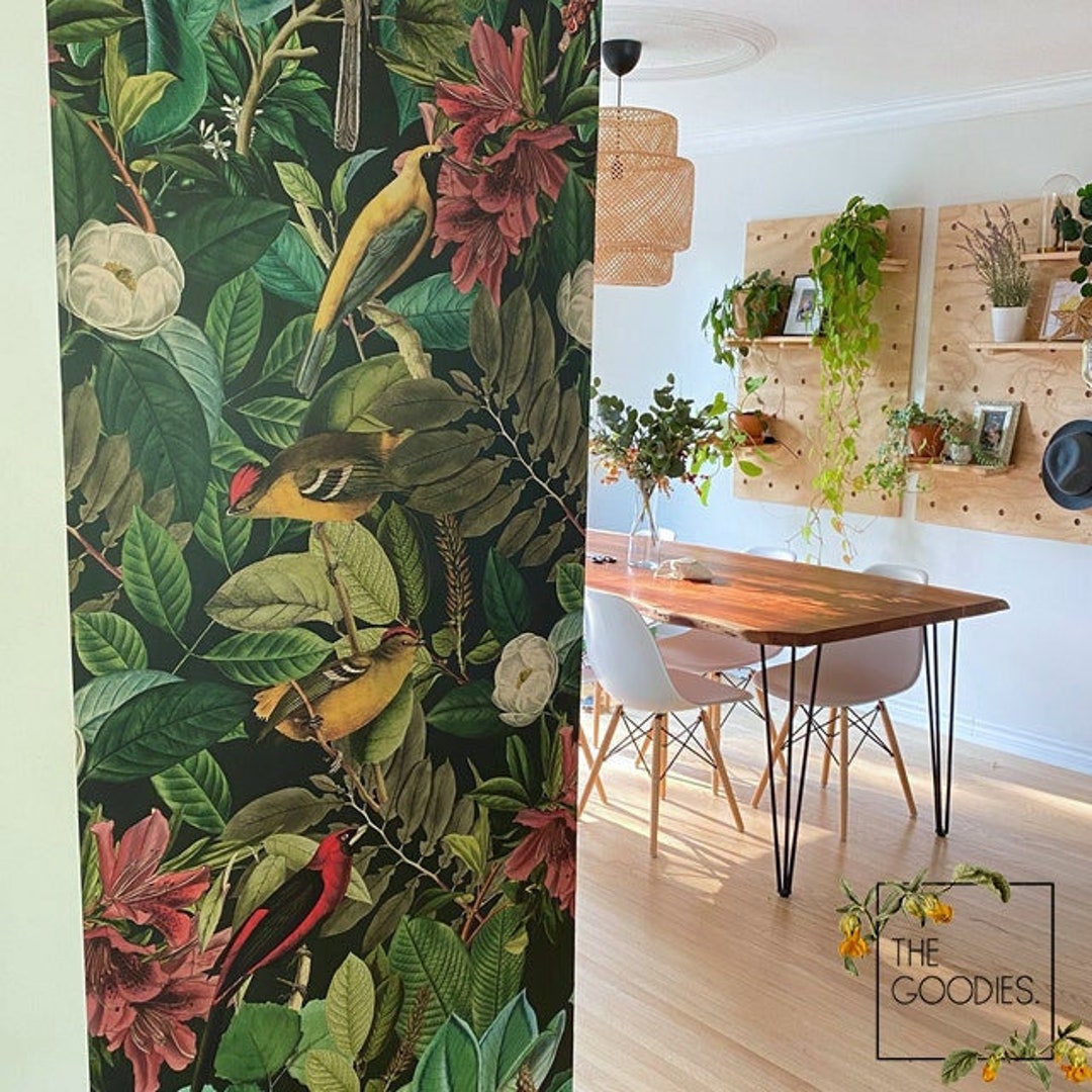 Dark Botanical Removable Wallpaper, Colors of Nature Wall Mural, Nature