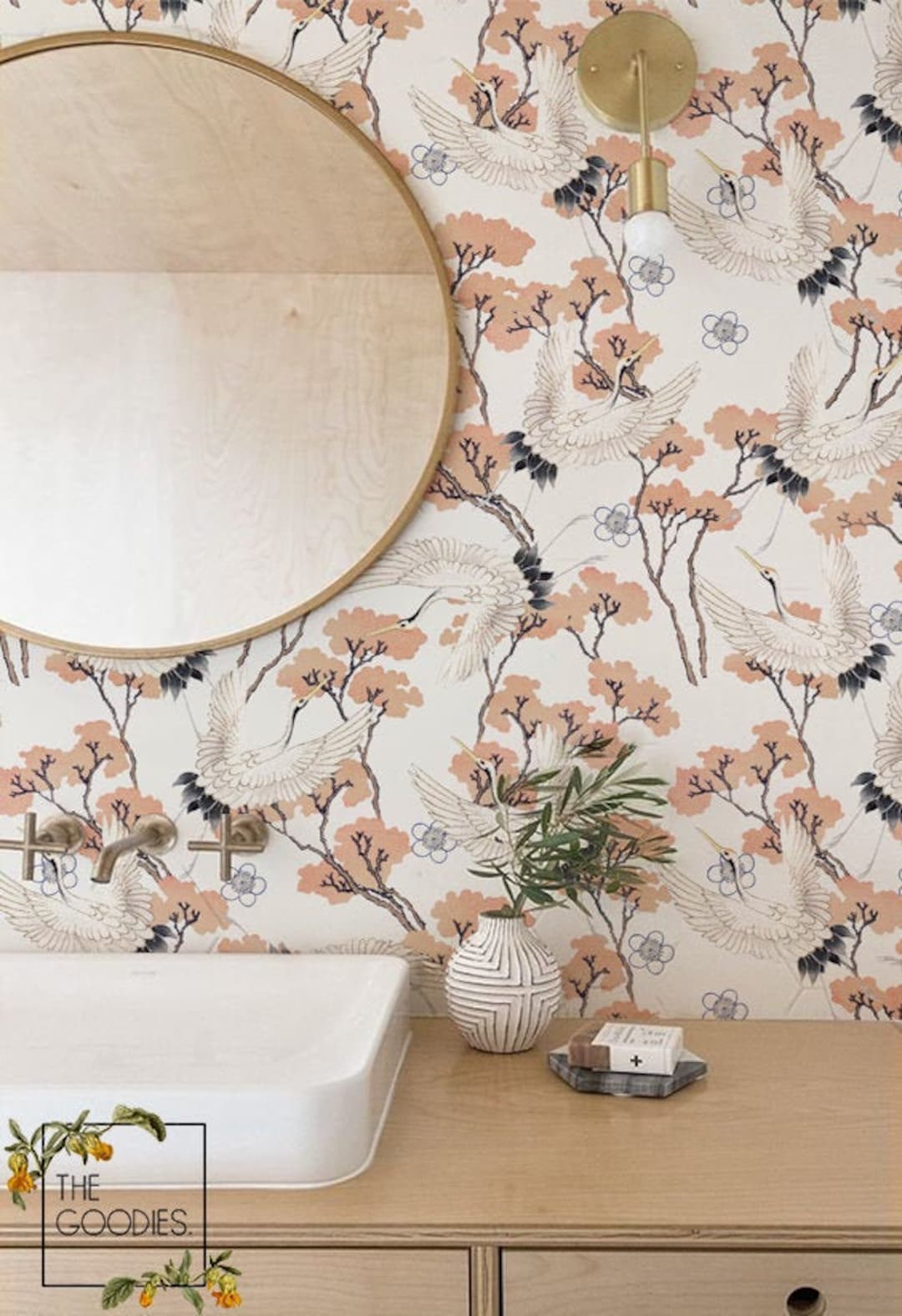 Cranes Wallpaper, Light Crane Wall Mural, Cranes Print, Removable