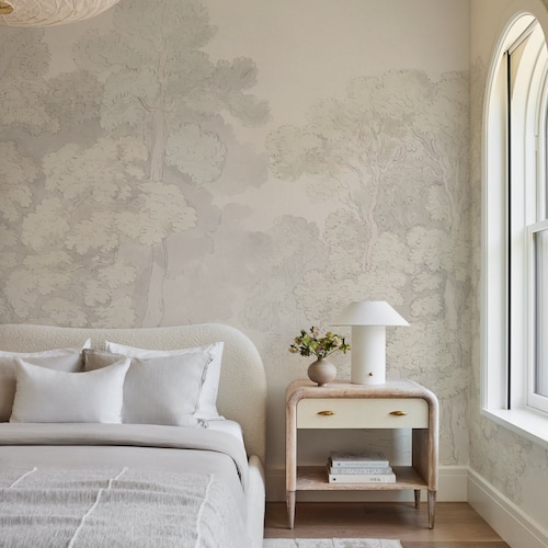 Mural de pared minimalista con árboles, papel pintado de paisaje - LUZ DEL DÍA #225