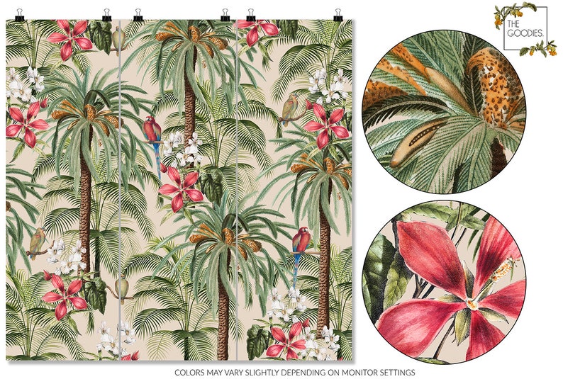 Carta da parati panama, carta da parati con uccelli e fiori, carta da parati con pappagalli, carta da parati tropicale, esotica, rimovibile, staccabile o con colla normale n. 186 immagine 5