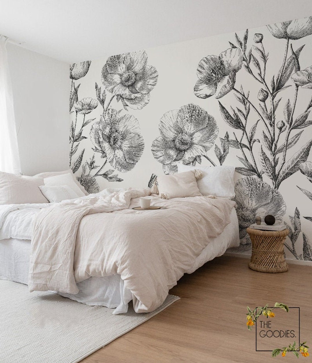 Poppy Wallpaper, Removable Wallpaper or Other, Minimalist Floral Wall