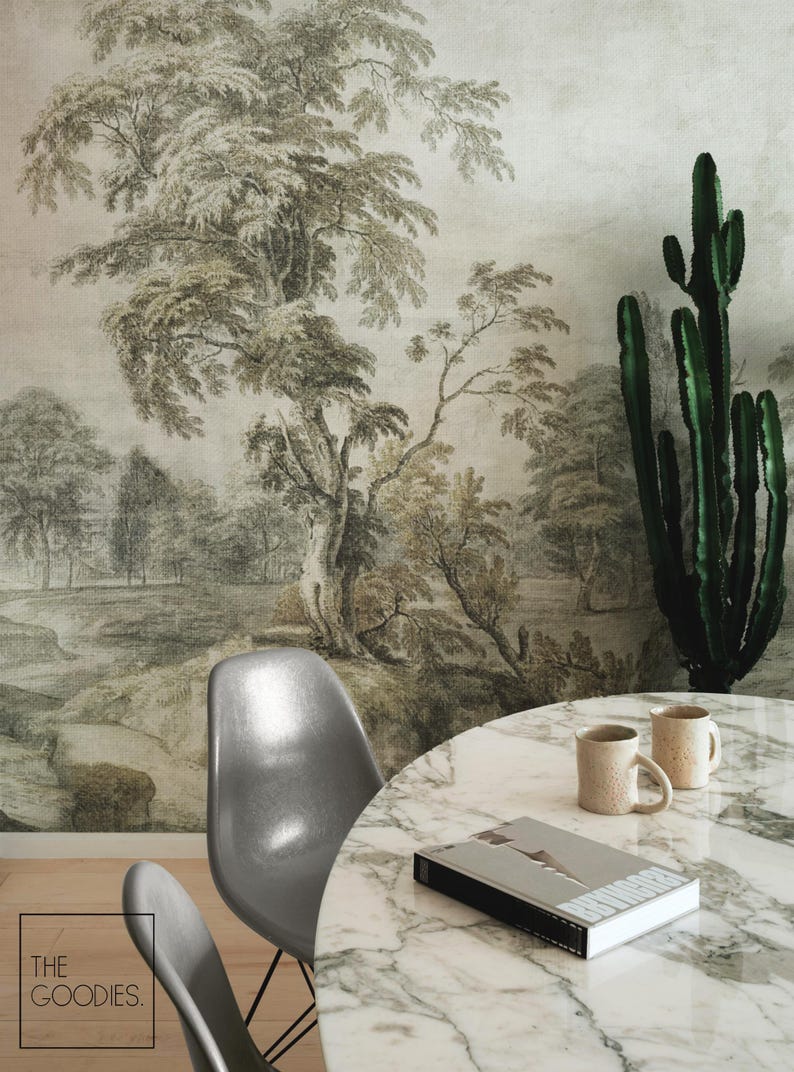 Cottagecore Wall Mural, Vintage Landscape, Peel and Stick Wallpaper ...