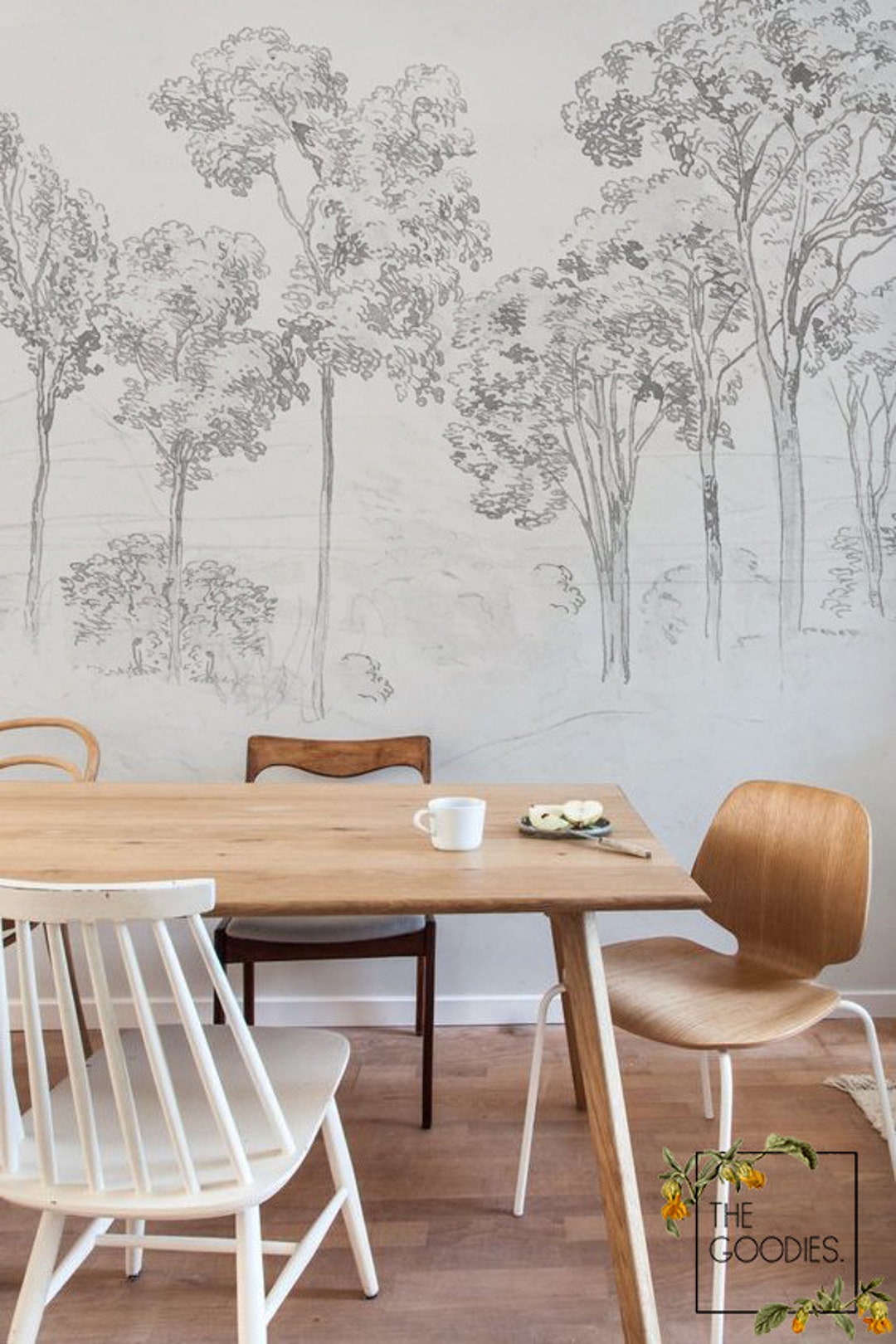 Gray Trees Wall Mural, Removable or Regular Wallpaper, Scene Wallpaper