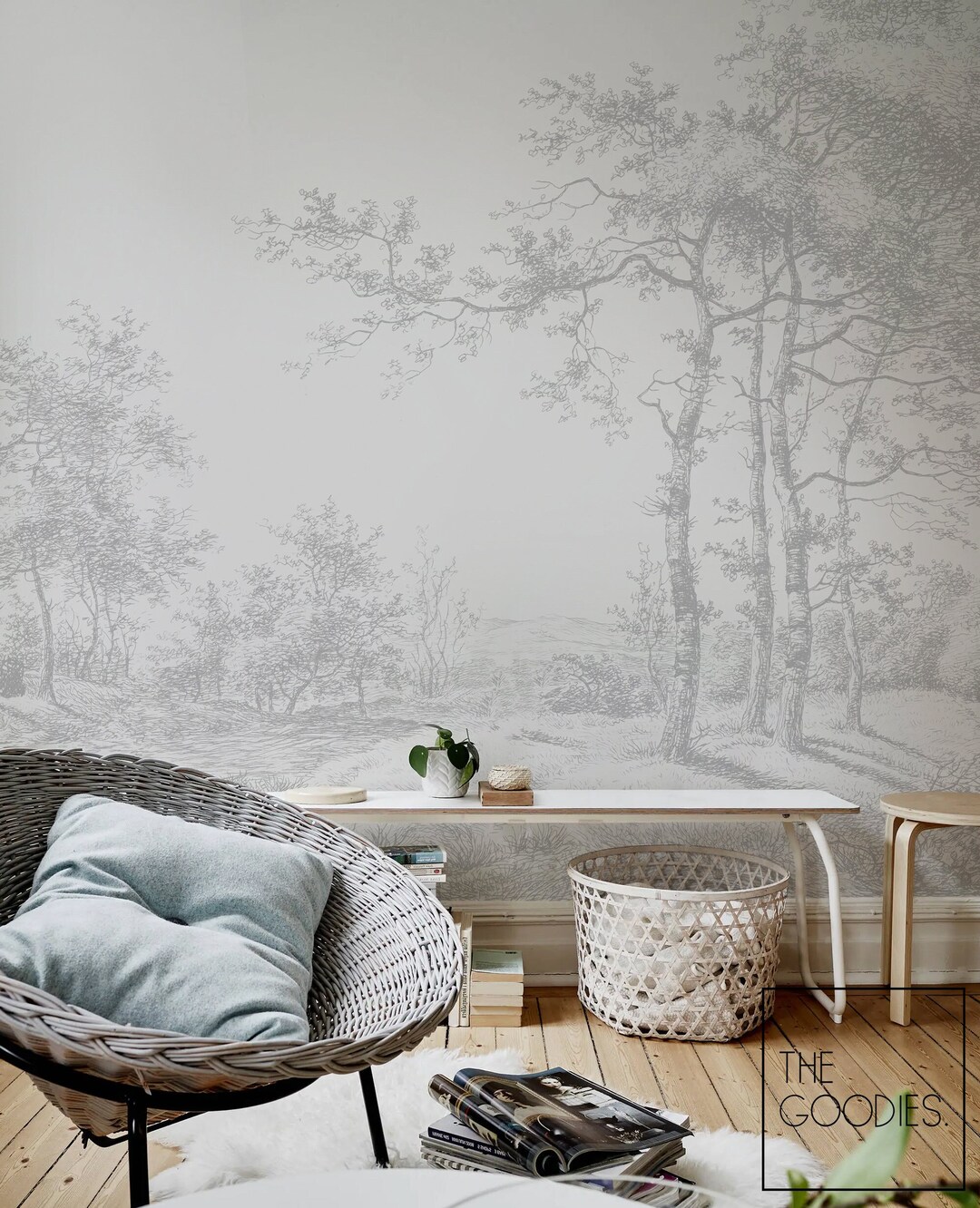 Pale Pastoral Landscape Wallpaper, Rustic Art Decor, Countryside View ...