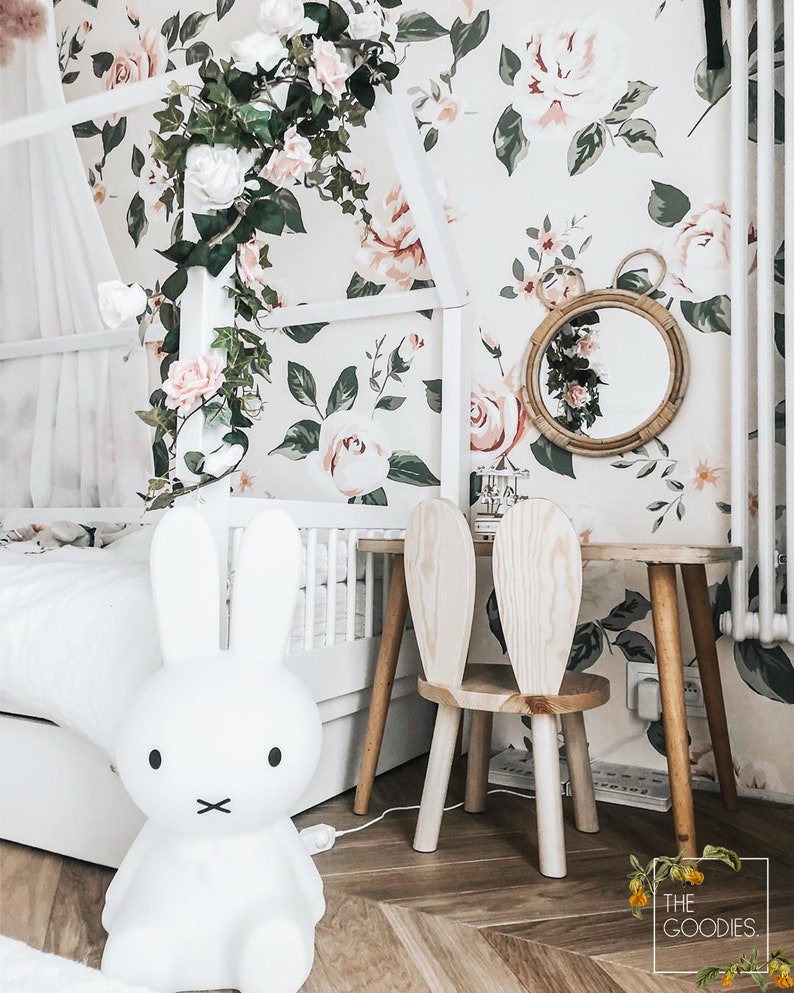 Vintage Roses Wallpaper Pink Floral Wallpaper Nursery Girls Etsy UK