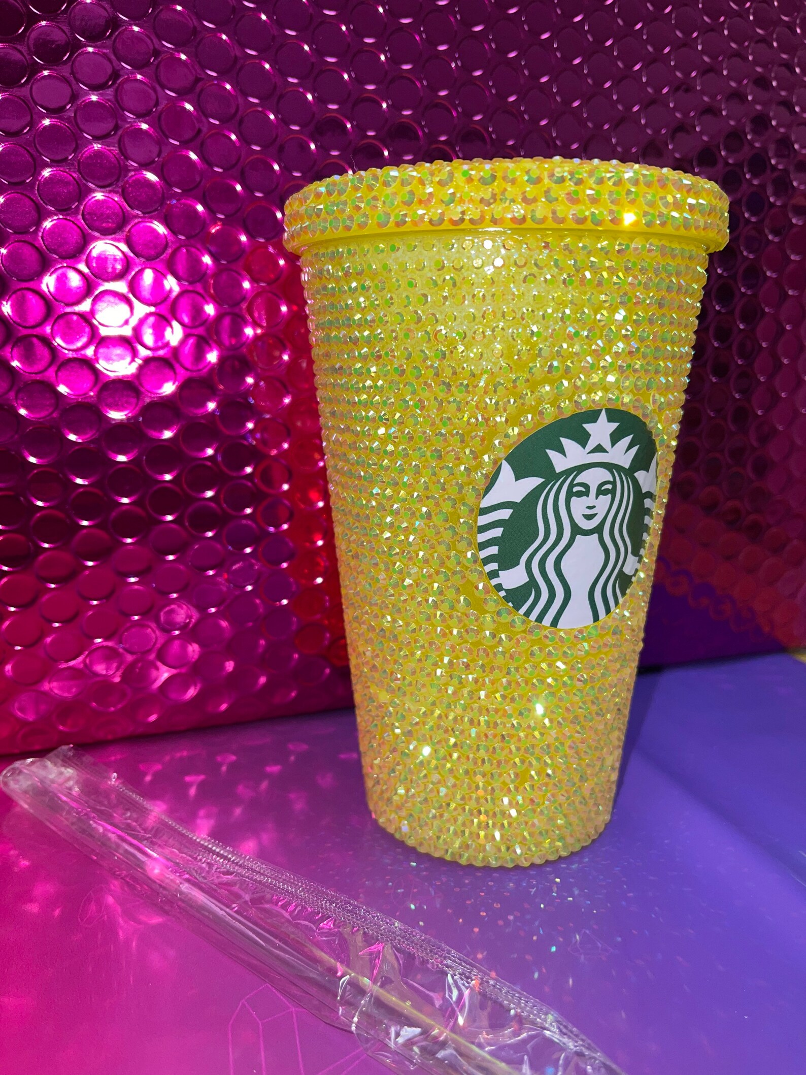 Yellow Starbucks Bedazzled Tumbler Etsy