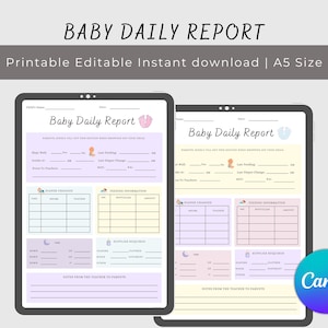 Report giornaliero del bambino, registro dei report del bambino modificabile, diario giornaliero del bambino, registro dell'alimentazione del bambino, registro giornaliero dell'asilo nido