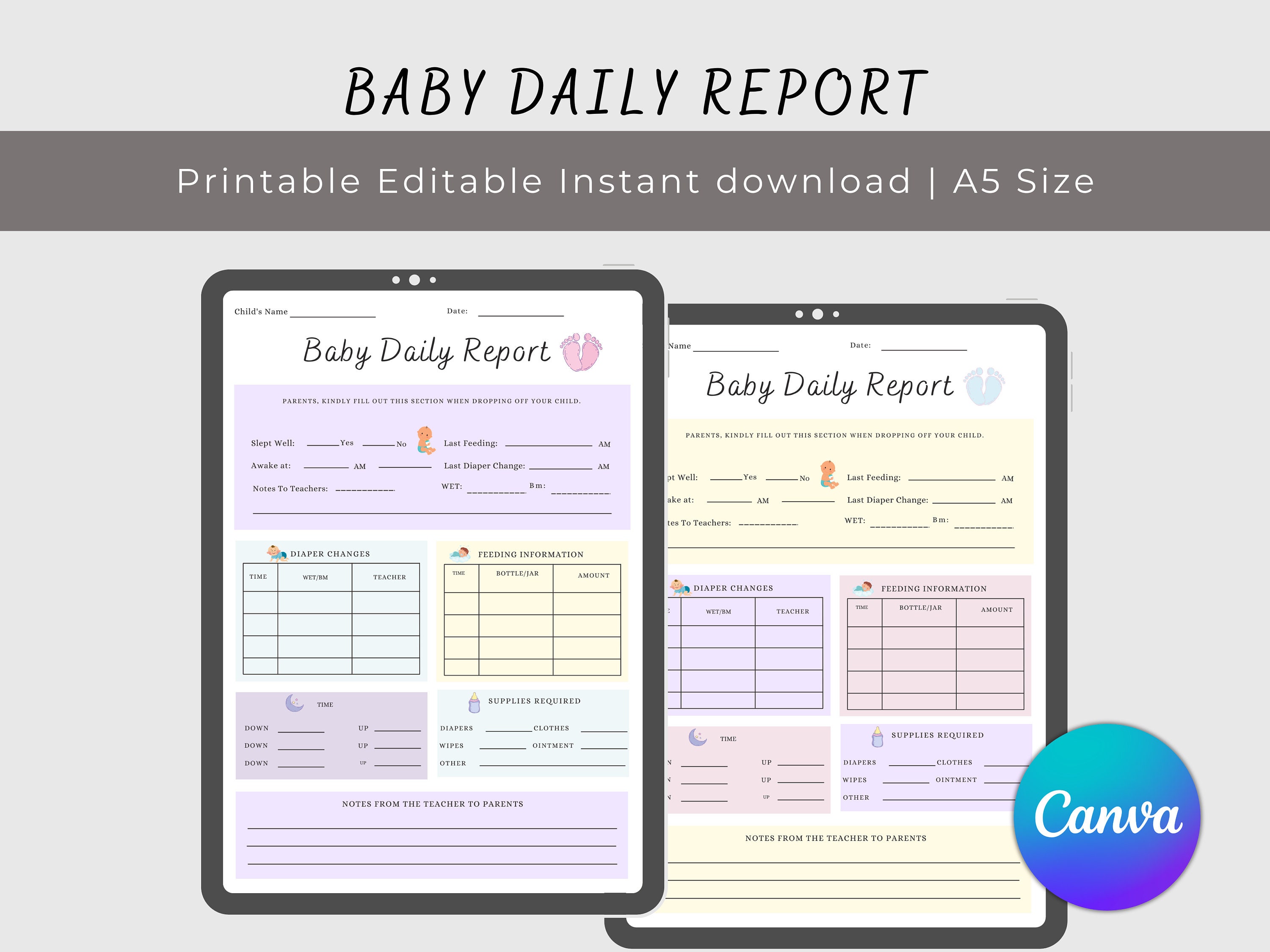 Baby Daily Report, Editable Infant Report Log, Baby Daily Journal, Baby Feeding Log, Daycare Daily Log