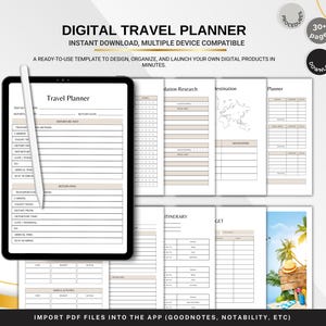 Digital Travel Planner, Vacation Itinerary Organizer, Trip Budget Tracker, Packing Checklist Journal, Editable Canva PDF Download