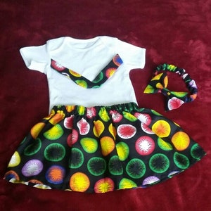 Baby Girl Ankara Set, African Baby Dress Set, Kids African Clothing, African Kids Costume, Baby Girl Ankara Bodysuits Skirt  & Headband Set