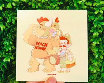 Tag am Strand | 5x5 kleiner Kunstdruck | Luigi und Bowser