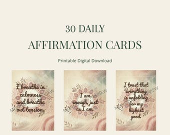 30 Daily Affirmation Cards | Printable Mindfulness Cards | Digital Download