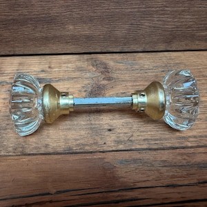 Vintage Clear Glass Door Knob Set Brass Tone Hardware Square Spindle Architectural Salvage