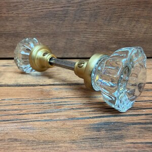 Antique Glass Door Knob Set Clear 12 Point Crystal Knobs Brass Hardware 1930s