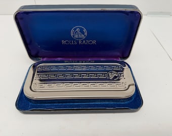 Juego de maquinilla de afeitar de seguridad Vintage Rolls Imperial No.2 - Fabricada en Inglaterra - Estuche azul original - Autoafilable