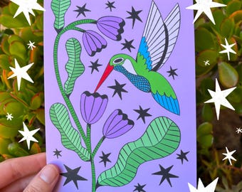 Niedliche Kolibri Kunstdruck | Kunstdruck Vogel | Kunstdruck | Frühling Kunstdruck | Weihnachtsgeschenk