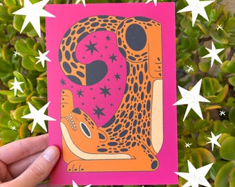 Süßer Jaguar Kunstdruck | Gepard Kunstdruck | Leopard Kunstdruck | Kunstdruck | Maximalistische Kunst | Weihnachtsgeschenk
