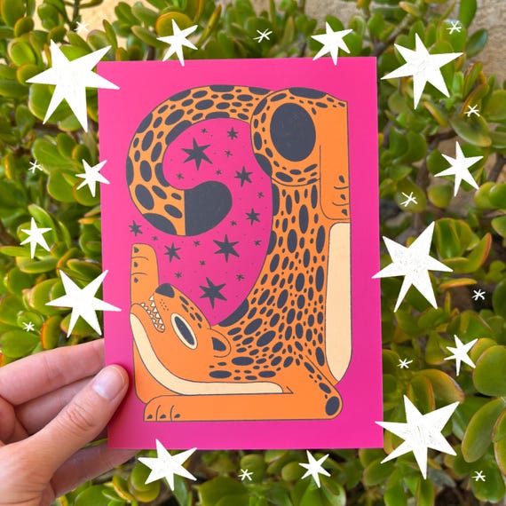 Cute Jaguar Art Print | Cheetah Art Print | Leopard Art Print | Animal Art Print | Maximalist Art | Christmas Gift