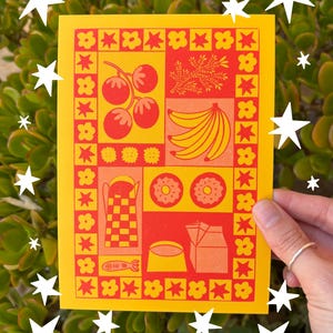 Impressão de arte colorida para café da manhã | Decoração de parede com comida fofa | Arte de cozinha | Arte maximalista | Presente de Dia dos Pais