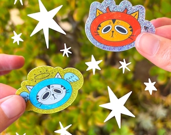 Mini Angel and Devil Cat Sticker Pack | Small Glitter Stickers | Cat Art | Maximalist Decor | Gifts for Gemini | Christmas Gift