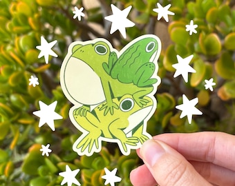 Funny Green Frog Sticker | Cute Animal Stickers | Vinyl Toad Decals | Toad Tower Art | Animal Artwork | Bullfrog Design | Junk Journal