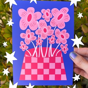 Niedliche Blumen Print | Bunte Pflanzen Dekoration Art Prints Blumen | Maximalistisches Kunstwerk | Vatertags-Geschenke