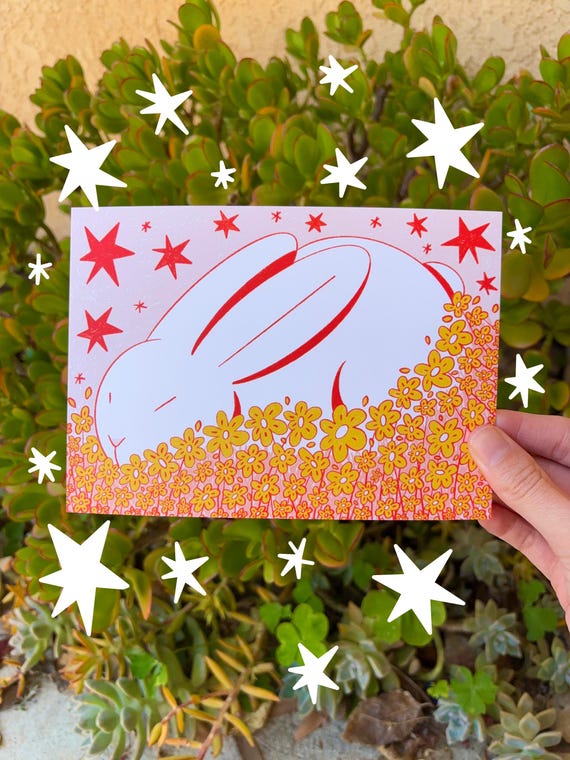 Rabbit Illustration | Cute Bunny Art Print | Spring Artwork | Maximalist Decor | Christmas Gift