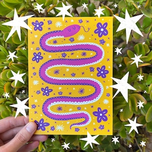 Impression d'art serpent mignon | Impression d'art serpent rose | Impression d'art animalier | Cadeaux pour la fête des pères