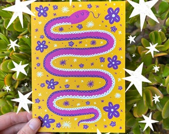 Cute Snake Art Print | Pink Snake Art Print | Animal Art Print | Christmas Gifts