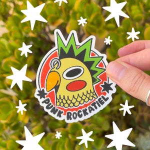 Pegatina divertida de cacatúa / Pegatinas de punk rock / Arte de aves / Decoración de animales adorables / Diario basura / Regalo para el Día del Padre