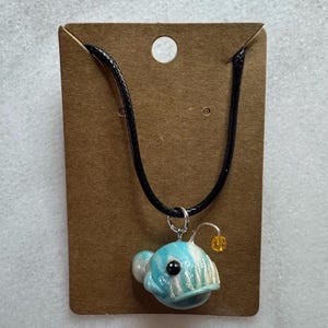 Angler fish NECKLACE/KEYCHAIN, multicolor fish, crystal light, nautical jewelry, stocking stuffer, gift for kids
