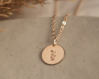 Wildflower | 14k Gold Filled Necklace | Hand Stamped Round Plate Necklace | Gift For Girlfriend | WildbirdsJewelry