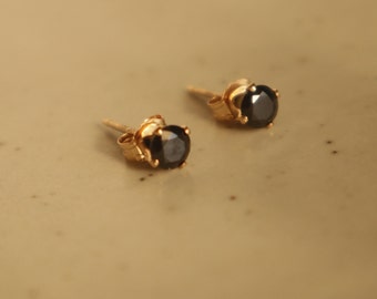 4 mm round black CZ stud earrings, small gold filled earrings, minimal jewelry, gift for her