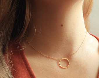 Gold plated Circle Necklace, geometric Jewelry, Dainty, Simple, Gift for Wedding