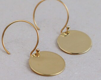 Mini Disc hoop Earrings, Gold Coin Earrings, Celestial Earrings, Gold Filled