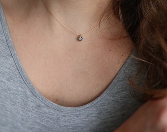 Dainty thin necklace with black CZ bezel, girlfriend gift, WILDBIRDS