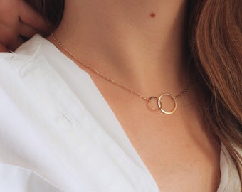 Interlocking Rings, Eternity Circle Necklace, Gold filled, Karma, Trending Now, Mother gift from daughter