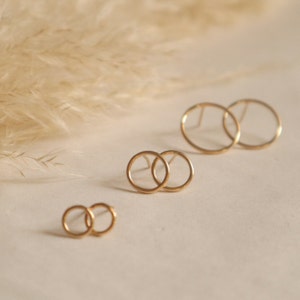 14k Gold Filled minimalist circle stud earrings, 7, 10, 15 mm, gift, Mother's Day