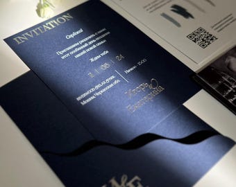 Wedding Invitation Set | Minimalist Invite Nikkah | Elegant Card with Solver or Gold Foil Photo | Luxury Monogram Logo | Dress Code Card