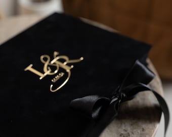 Invitaciones de boda acrílicas en caja de terciopelo negro | Suite de invitación de boda Gold Plexi Glamour | Caja de lujo | Invitación acrílica a medida