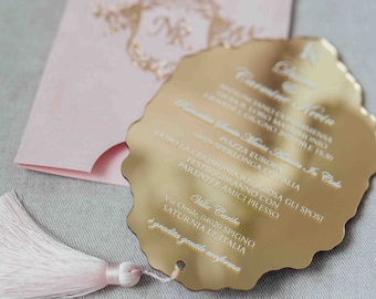 Luxury Pink Velvet Suede | Elegant Gold Mirror Acrylic Invitation | Acrylic Wedding Invitations | Birthday Invitation Velor