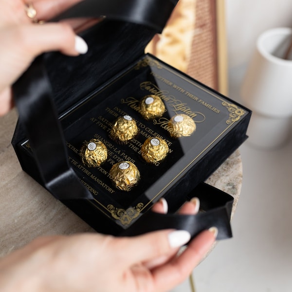 Boîte d'invitation de mariage avec espace pour les bonbons | Invitation avec saveur | Invitation acrylique | Ferrero Rocher Coffret Cadeau | Coffret Cadeau Chocolat