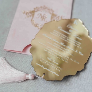 Luxus-Rosa-Veloursleder | Elegante Goldspiegel-Acryl-Einladung | Hochzeitseinladungen aus Acryl | Geburtstagseinladung Velours