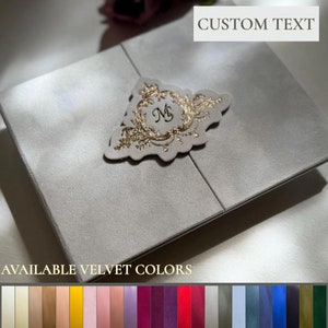 Invitation de mariage pliante en velours | Carte d'invitations à trois volets personnalisable | Enveloppe blanche cristal de luxe | Suites de mariage traditionnelles