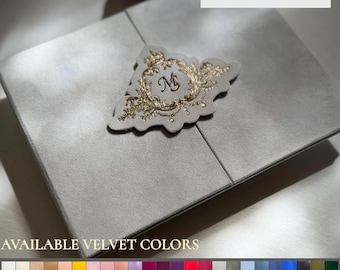 Velvet Folding Wedding Invitation | Customizable Tri Fold Invitations Card | Luxury Crystal White Envelope | Traditional Wedding Suites