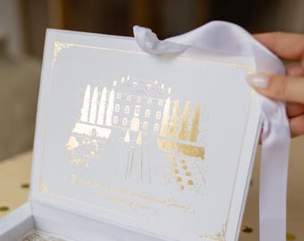 Luxury Boxed Wedding Invitations in Premium Velvet | Gold Pressed Monogram | Plexi Invitation | Bespoke Acrylic Invitation